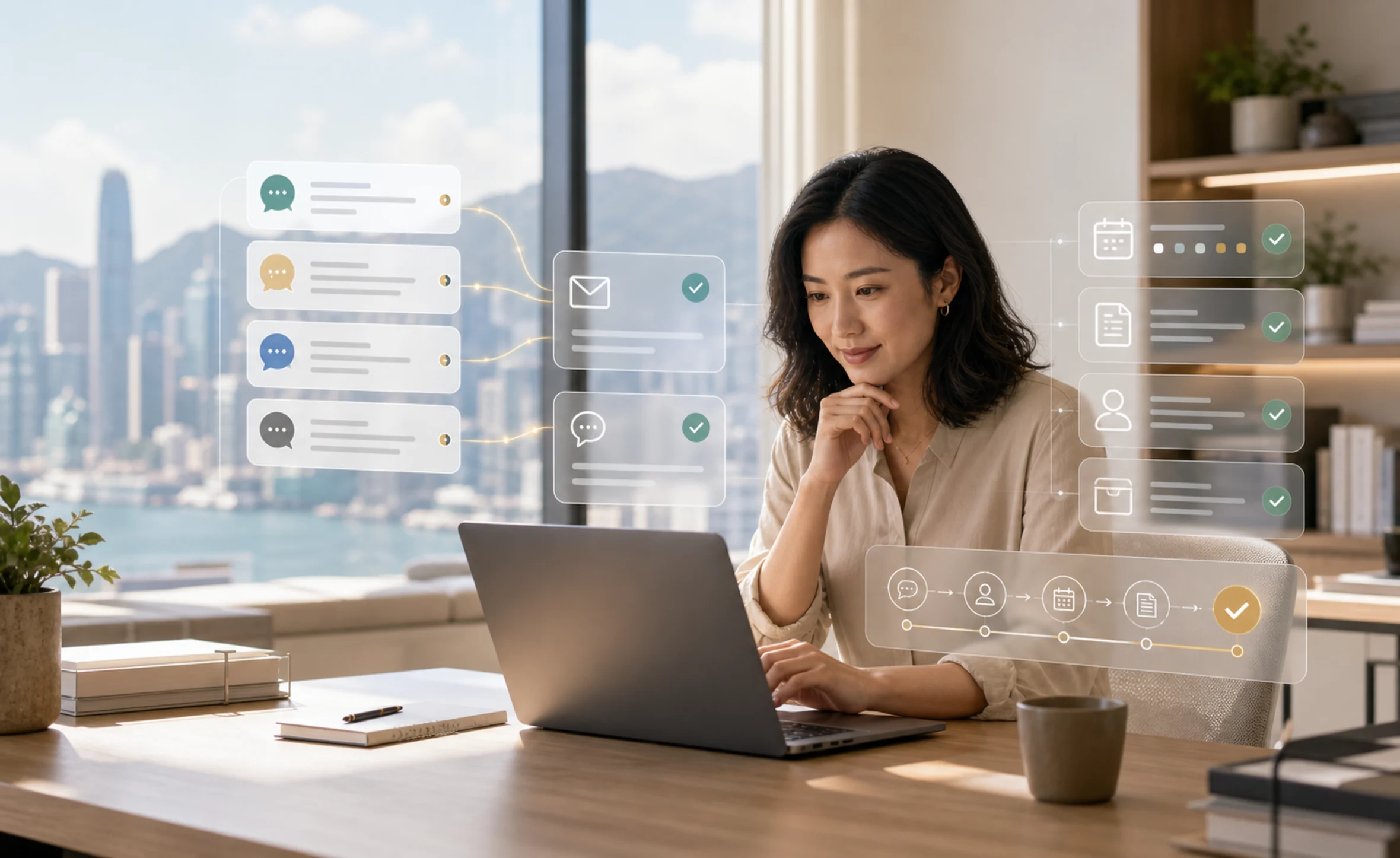 Hong Kong business operator reviewing AI-handled customer messages and workflows